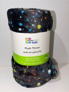 Mainstays Plush Throw Blanket 50x60 Black Splatter Soft Cozy Kids Teen NWT
